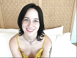 Brand New Pale 18 Yr Old With Freckles Makes Her Porn Debut blowjob brunette fingering video